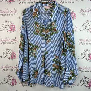 In every story button down flowers Striped Floral Blouse in Blue and Green